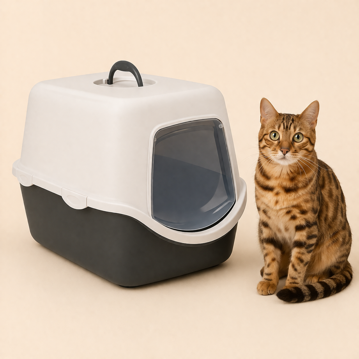 Enclosed Cat Litter Box with Hood, Swinging Door & Carry Handle
