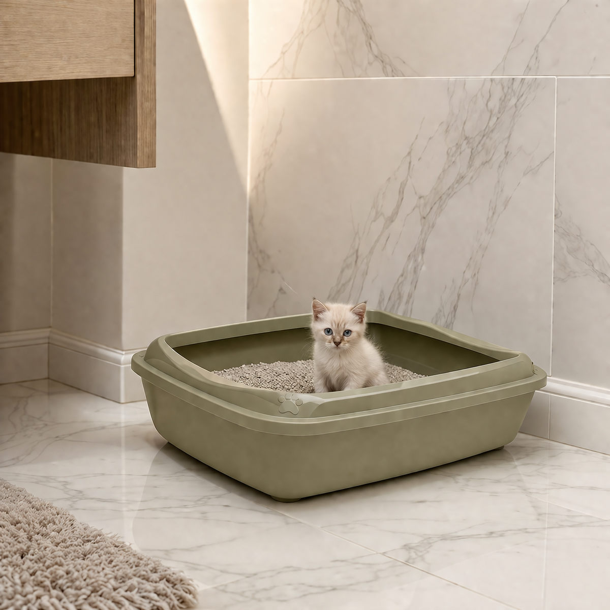 Open Cat Litter Tray with High Sides