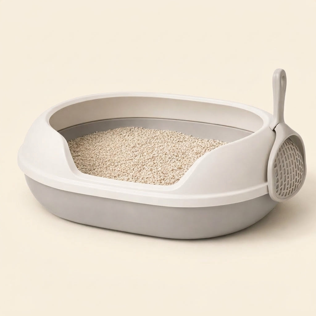 XXL High-Sided Open Cat Litter Box with Scoop — Hop-In Design