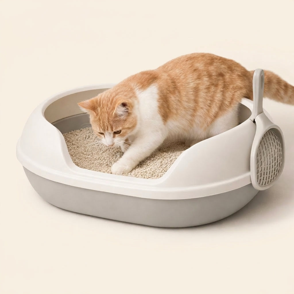 XXL High-Sided Open Cat Litter Box with Scoop — Hop-In Design