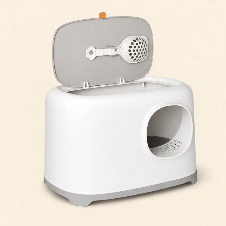 Enclosed Plastic Cat Litter Box with Lid