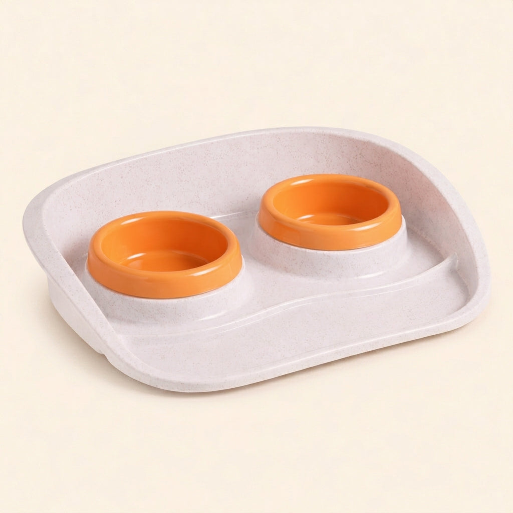 Double Cat Bowls with Tray