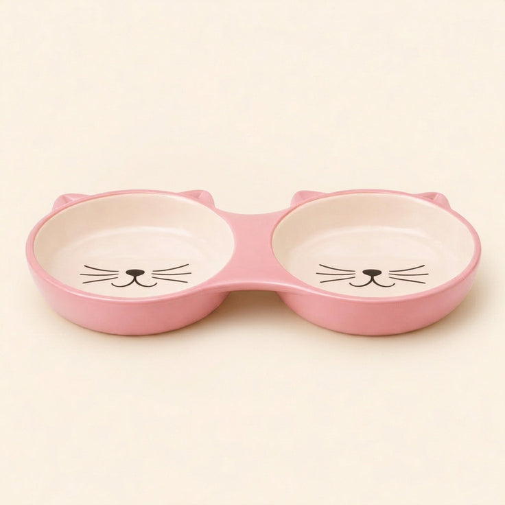 Double Ceramic Cat Bowl
