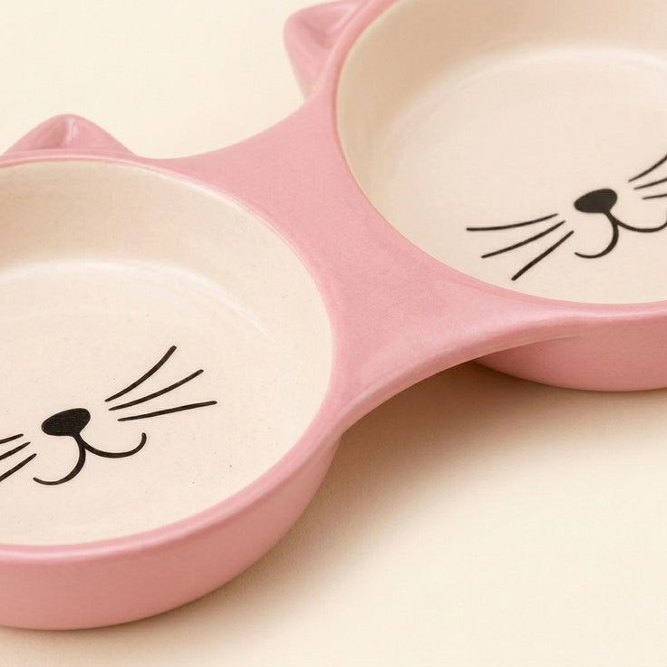 Double Ceramic Cat Bowl