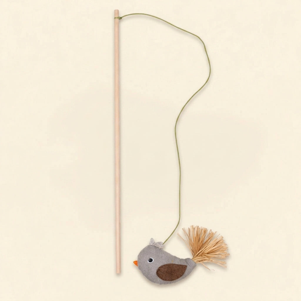 Bird wand toy for cats with catnip