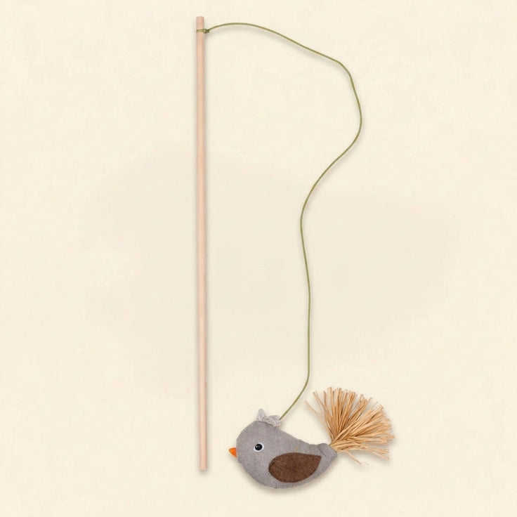 Bird wand toy for cats with catnip
