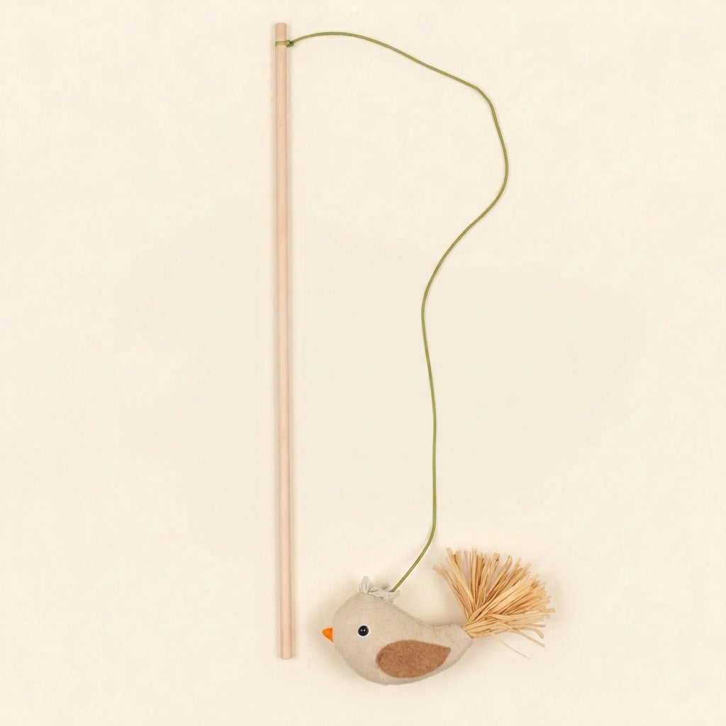 Bird wand toy for cats with catnip