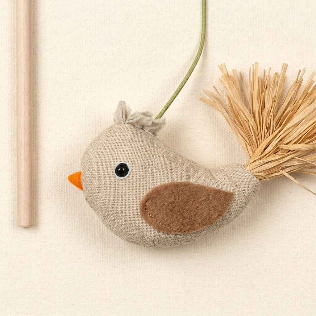 Bird wand toy for cats with catnip