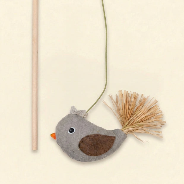 Bird wand toy for cats with catnip