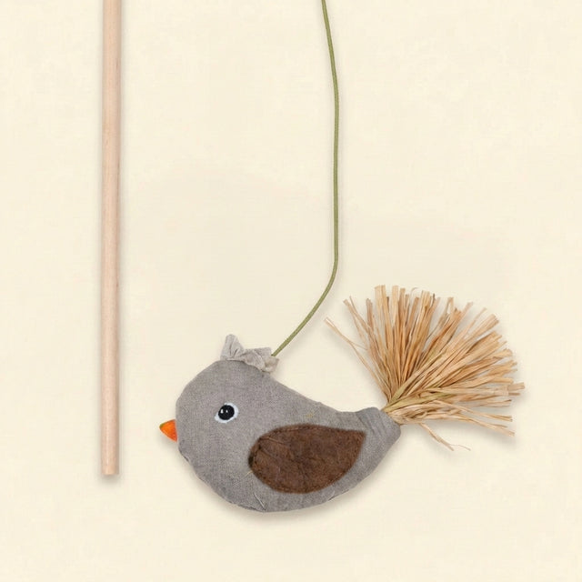Bird wand toy for cats with catnip