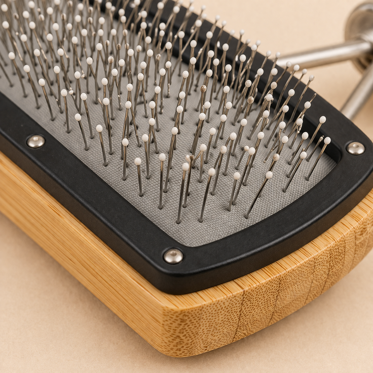 Pet Slicker Brush with Wooden Handle & Protective Ball Tips — All Breeds