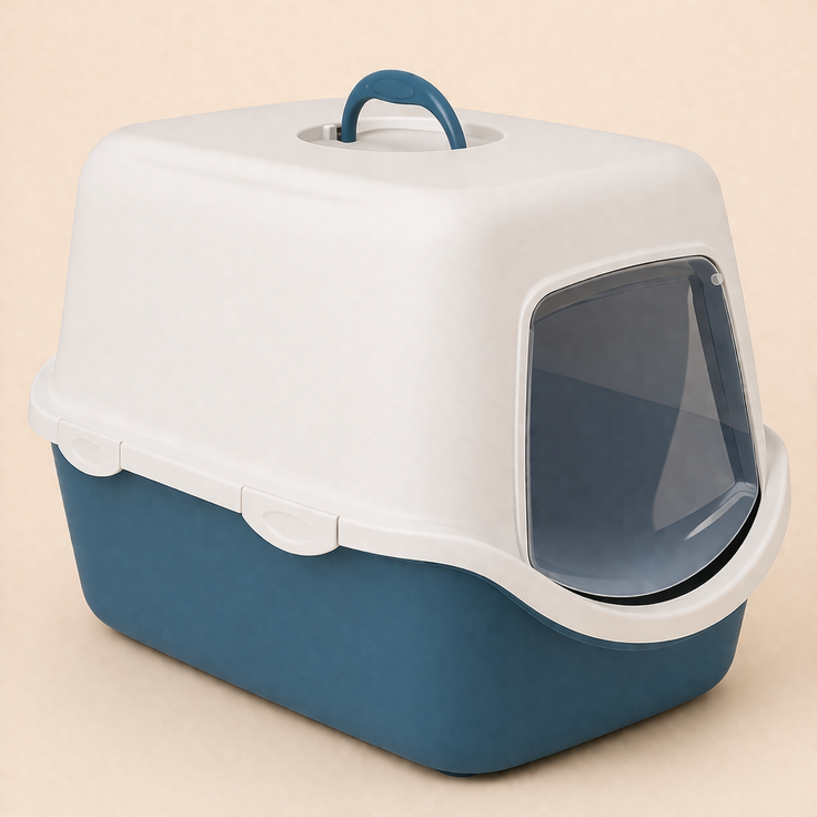 Enclosed Cat Litter Box with Hood, Swinging Door & Carry Handle