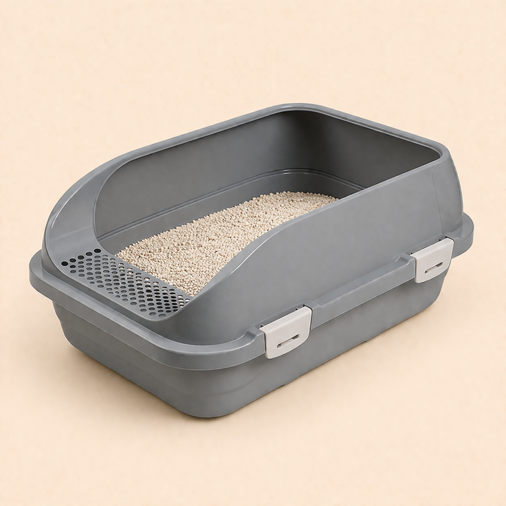 Open Cat Litter Tray with High Sides & Entry Step