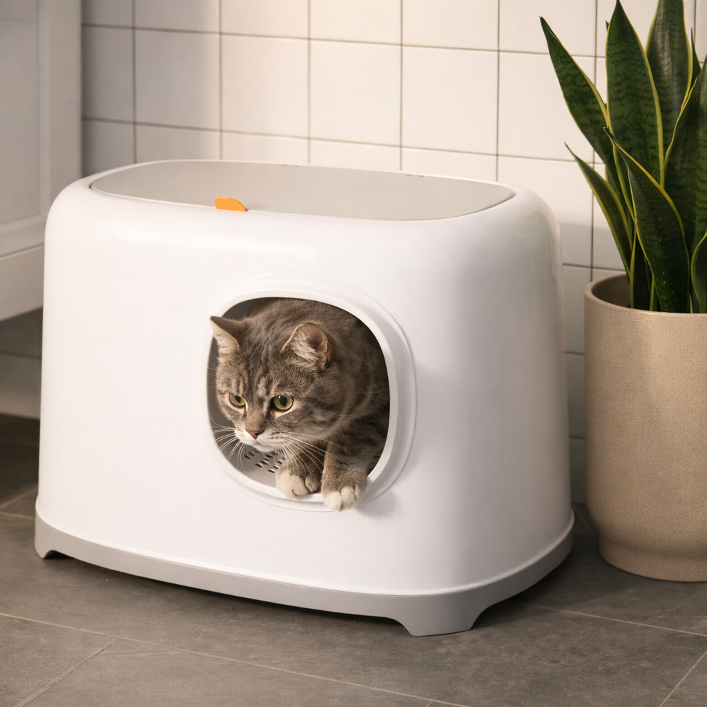 Enclosed Plastic Cat Litter Box with Lid