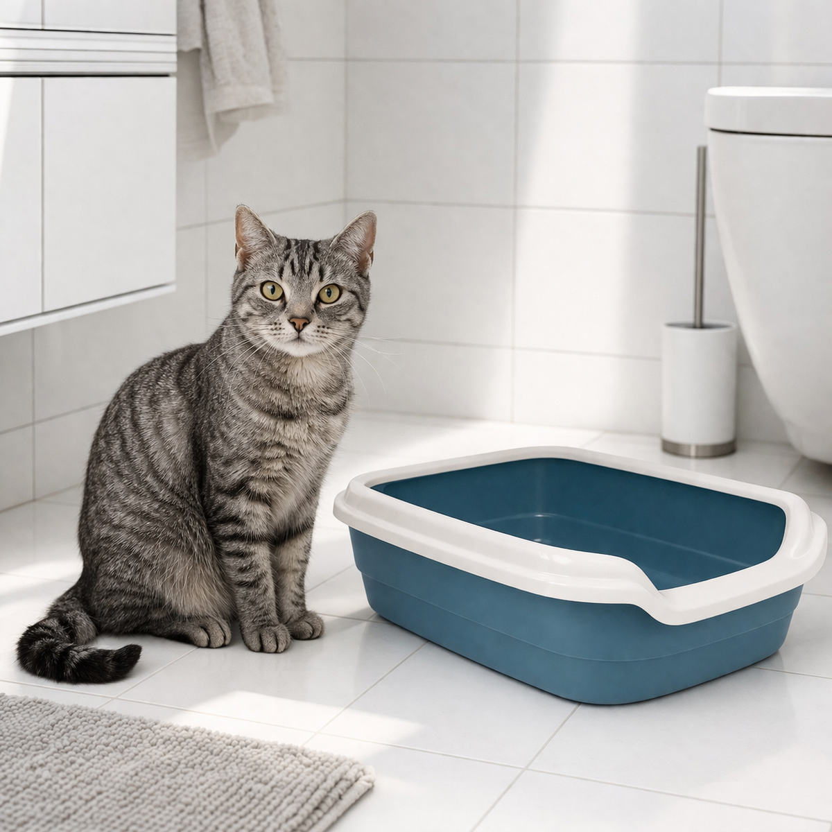 Open Cat Litter Tray with Rim