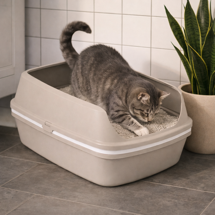Open Cat Litter Tray with Removable Rim