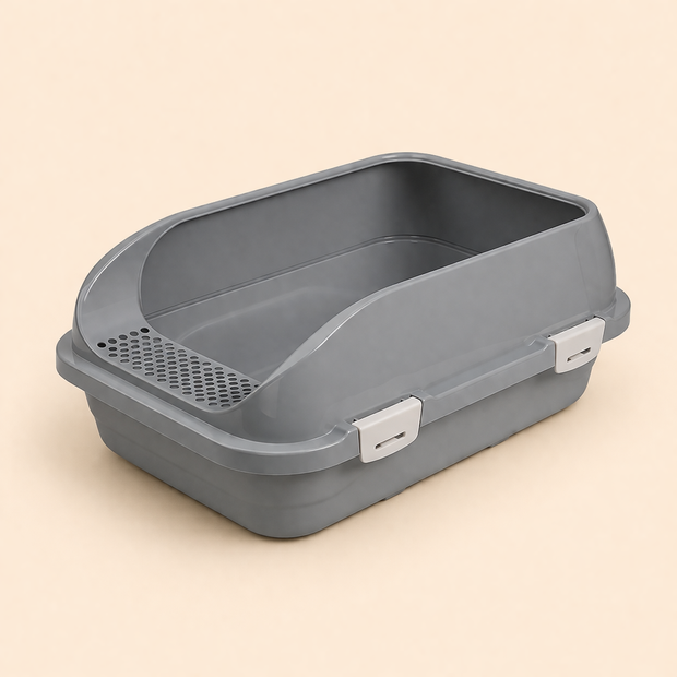Open Cat Litter Tray with High Sides & Entry Step