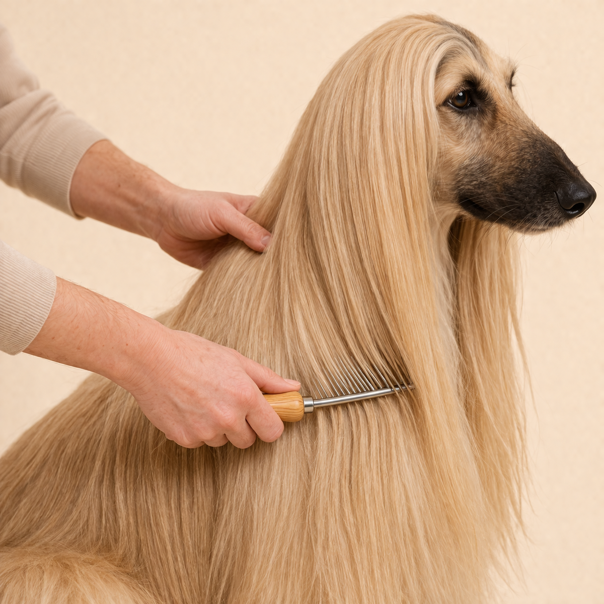 Dog Grooming Comb with Dense Metal Teeth & Wooden Handle — All Breeds
