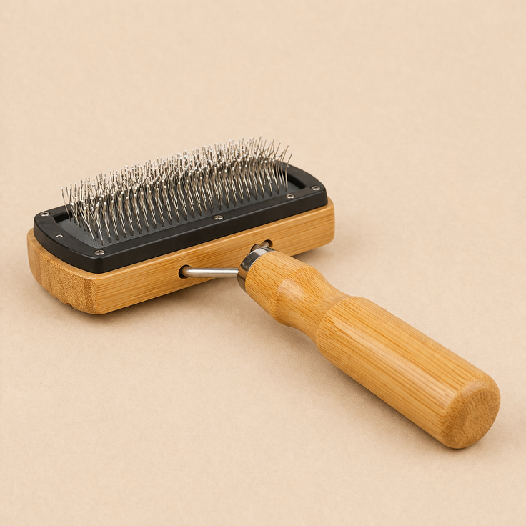 Pet Slicker Brush with Wooden Handle & Protective Ball Tips — All Breeds