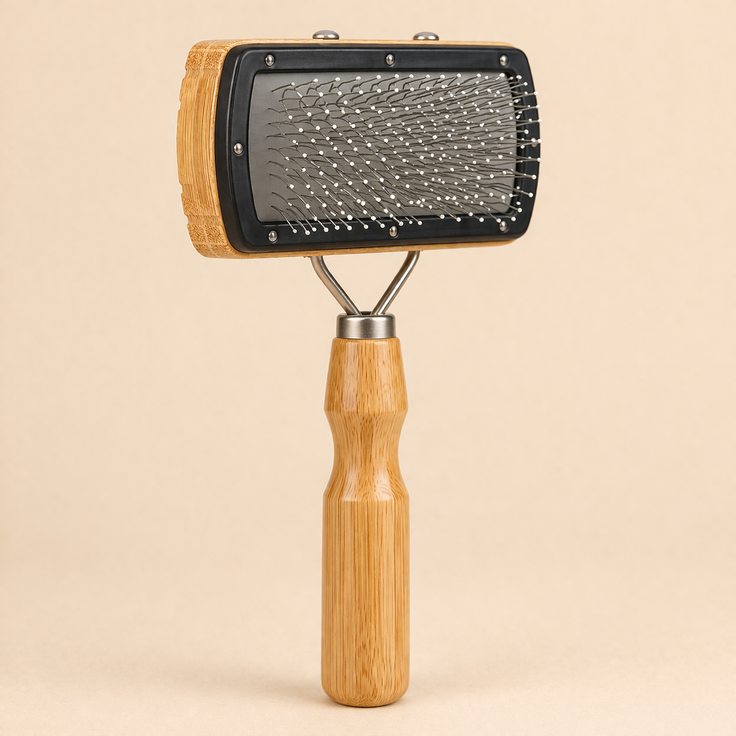 Pet Slicker Brush with Wooden Handle & Protective Ball Tips — All Breeds