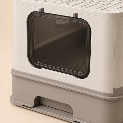 Enclosed Cat Litter Box with Pull-Out Tray, Scoop & Brush