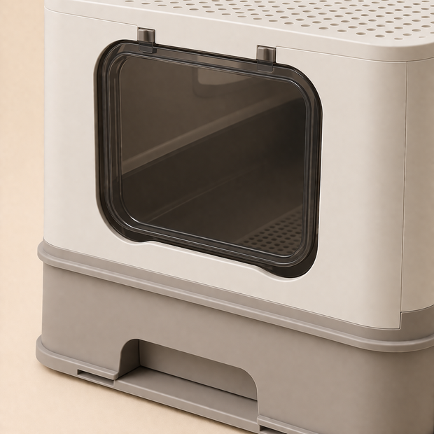Enclosed Cat Litter Box with Pull-Out Tray, Scoop & Brush